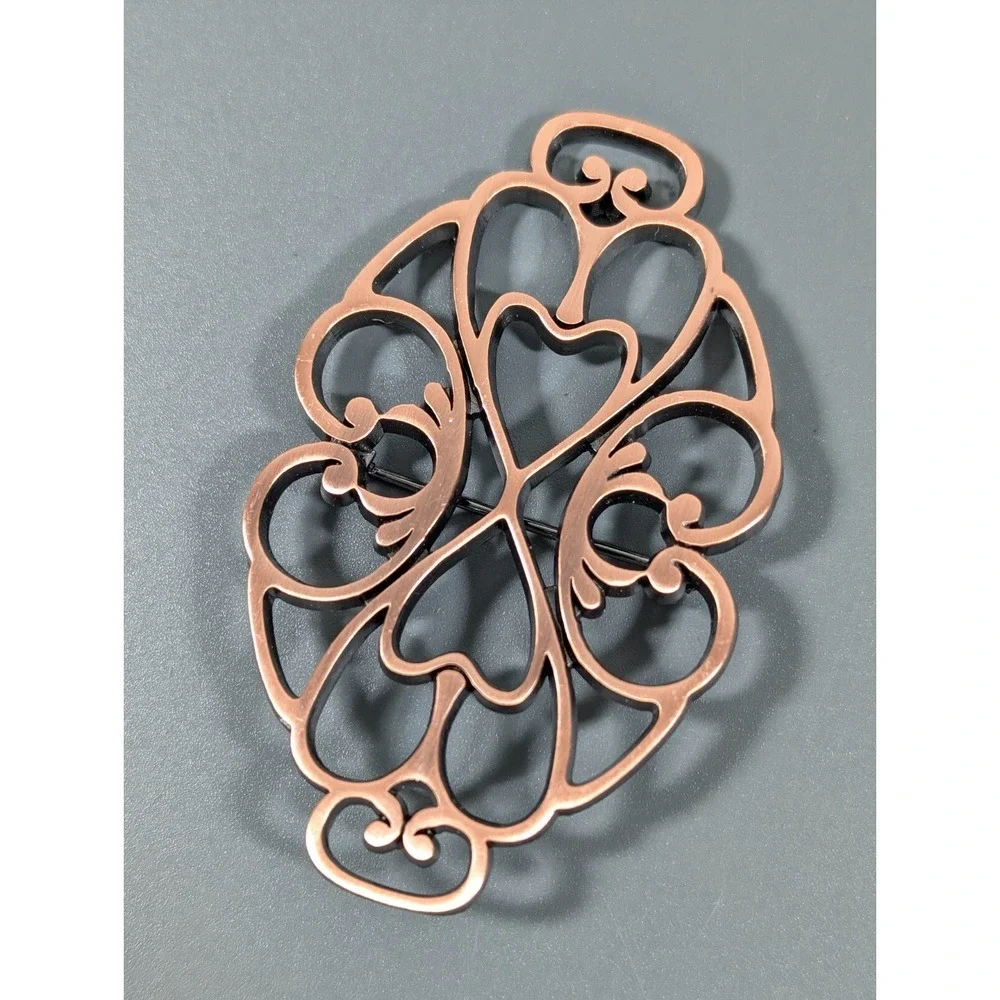 Western Copper Tone Retro Open Metal Work Scroll Oval Pin Brooch‎